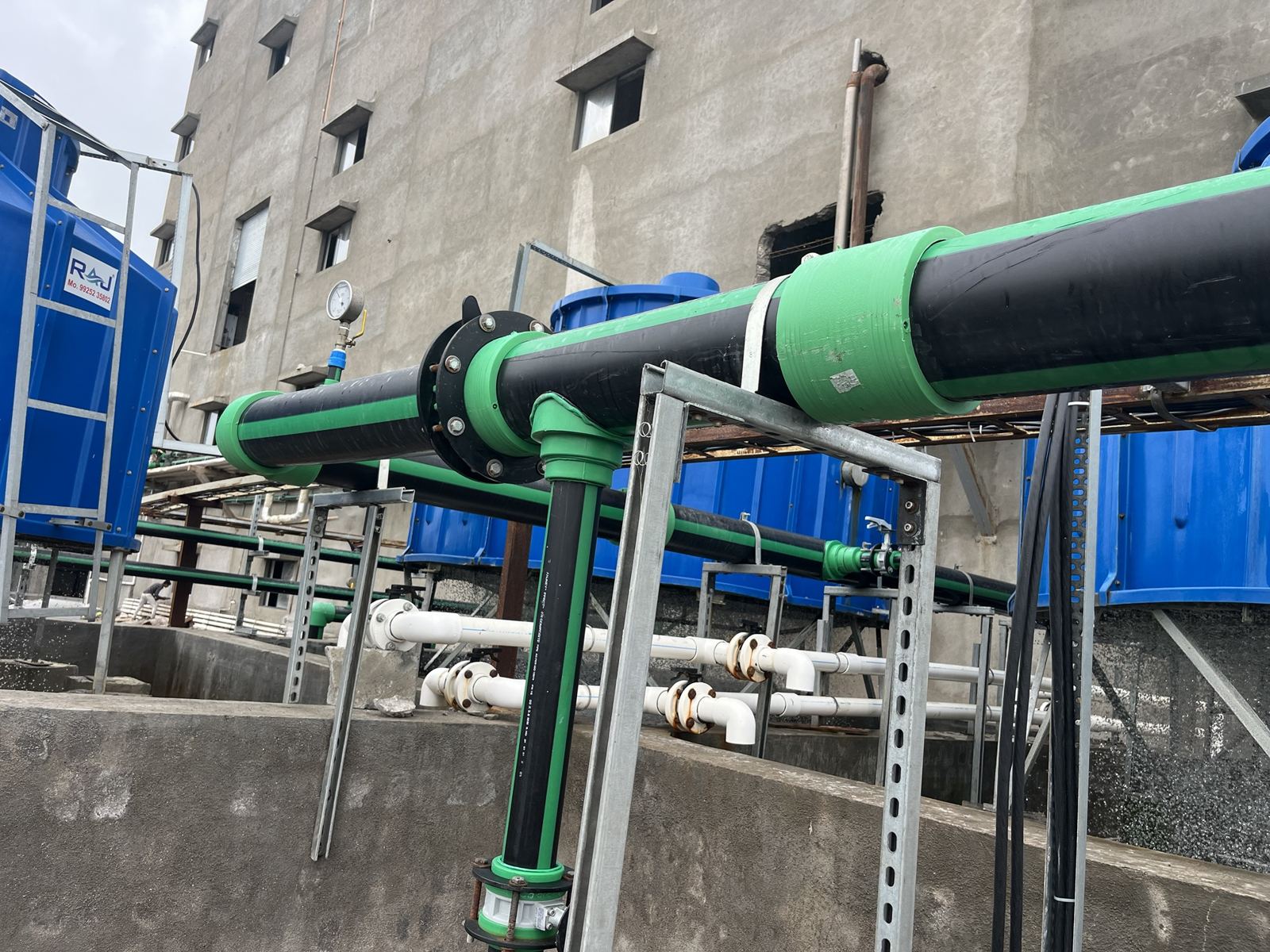 PPRCT supply and return header at a cooling tower